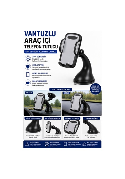 Vantuzlu Telefon Tutucu Siyah - 639104414 Siyah