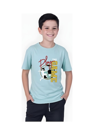 Panios Kids Play Game Baskılı Erkek Çocuk Kısa Kollu Yuvarlak Yaka T-shirt Mint Yeşili