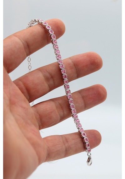 Su Yolu Model Pembe Kuvars Taşlı 925 Ayar Gümüş Kadın Bileklik 201024746 Gümüş