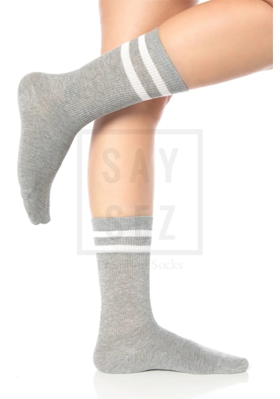 Saysez Bambu Unisex Tenis Kolej Çizgili Siyah-beyaz-gri Dikişsiz Çorap 3