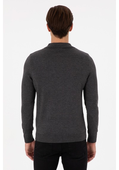U.S. Polo Assn. Erkek Slim Fit Yarım Fermuarlı Antrasit Melanj Basic Kazak 50297066-VR081