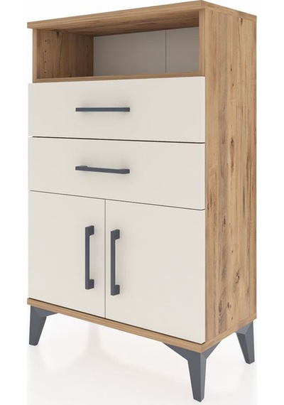 Arges Komodin Tek Raflı 2 Çekmeceli 2 Kapaklı 60x30x96 Çam-ay... Çam