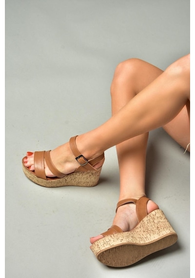 Fox Shoes S996061209 Taba Dolgu Topuklu Kadın Ayakkabı Taba