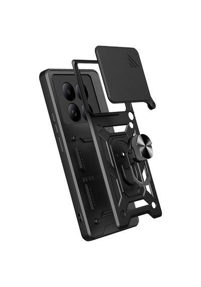 Maks Technology Redmi Note 15 4g Kılıf Magnetik Standlı Kamera Korumalı Mkst Sürgülü Vega Kapak - Siyah