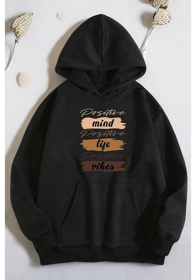 Uyguntarz Mind Life Vibes Baskılı Oversize Sweatshirt siyah