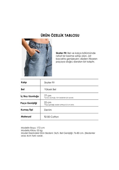 Itsbasic Kadın Kot Rengi 17s6-125 Skater Fit Bol Kesim Denim Jean Mavi