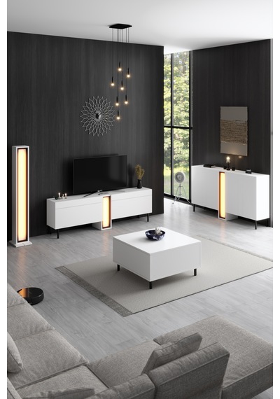 Nova Siyah Demir Ayaklı Rgb Led Işık Sistemli Beyaz Lambader Beyaz
