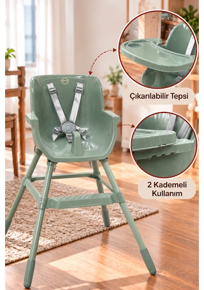 Chopo Pratik Mama Sandalyesi Emniyet Kemerli, Kolay Temizlenebilir, Ayak Dinlendirmeli Bebek Mama Sandalyesi