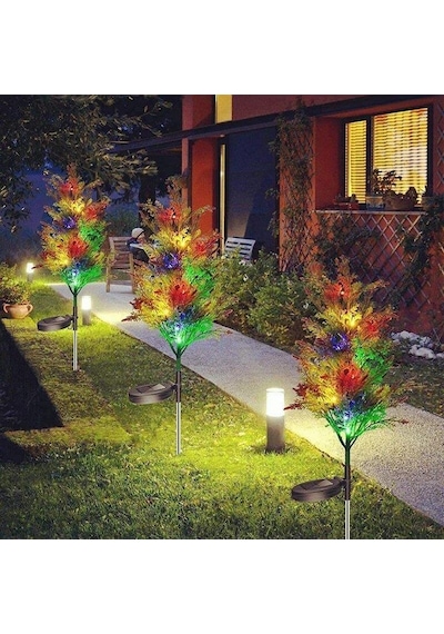12 Li Solar Renkli Ledli Çam Ağacı - Güneş Enerjili Led - Çam Ağacı Bahçe Aydınlatması Çok Renkli