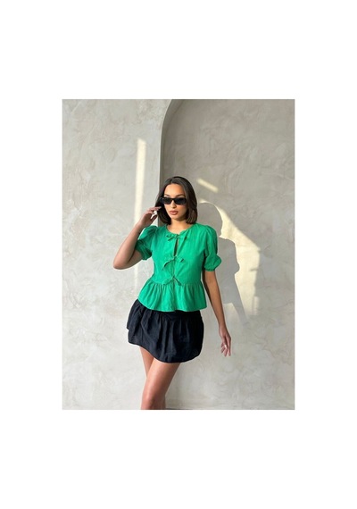 Verymoda Pembe Önden Bağlamalı Poplin Bluz D2699 ZÜMRÜT
