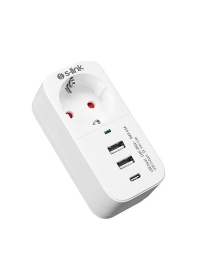 S-link Sl-011 16a-250v 750 Joule 2 Usb 1 Type C 5v2.4a Akım Korumalı Tekli Priz 150 CM
