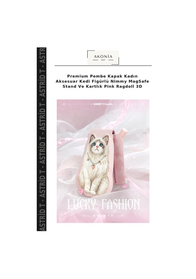 Premium Pembe Kapak Kadın Aksesuar Kedi Figürlü Nimmy Magsafe Stand Ve Kartlık Pink Ragdoll 3d