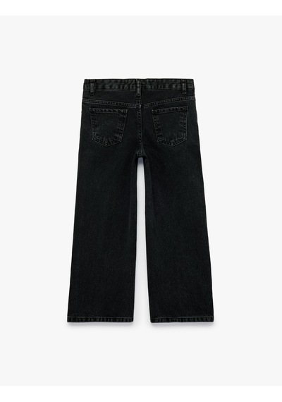 Koton Pamuklu Zincir Detaylı Geniş Paça Denim Pantolon Siyah 7wkg40018ad