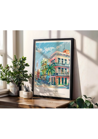 Havana Cuba Ahşap Çerçeveli Dekoratif Duvar Tablosu