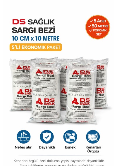 Sargı Bezi 10 Cm X 10 Metre Kenarları Örgülü Özel Dokuma 5'li Paket