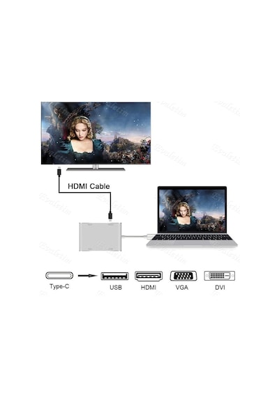 Type C To Hdmı Vga Dvı Usb 3.0 4498P Çevirici Adaptör Apple Uyumlu MacBook Hub