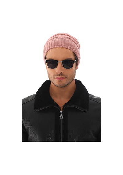 Ritagarcia Unisex Arkası İpli Büzgülü Triko Bere Kışlık Dökümlü Slouchy Beanie Bere Pudra
