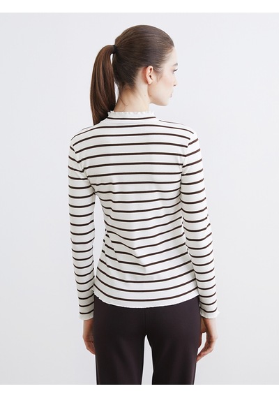 Lcw Modest Kahverengi Dik Yaka Çizgili Kadın Body