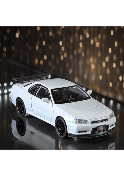 Nissan Skyline Gtr R34 1:24 Diecast Metal Model Araba Koleksiyon Sesli Işıklı Beyaz