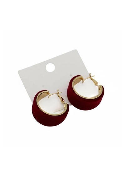 Kadın Bordo Altın Renk Kaplama Çelik Halka Küpe 30 Mm