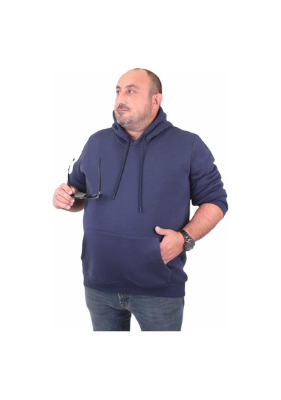 Starbattal Büyük Beden Erkek Basic Sweat Kapüşonlu 11700 Indıgo-Indıgo İndigo