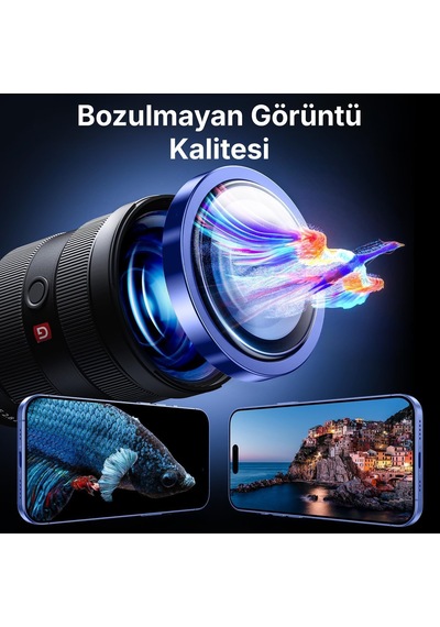 İphone 16 Ve 16 Plus İle Uyumlu Alüminyum Alaşım Çerçeveli Ve 9h Sertliğinde Temperli Camlı Lens Koruyucu Mavi, Sapphire Glass