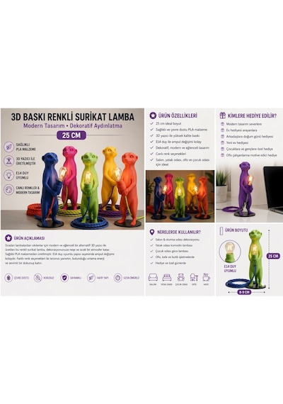 3d Baskı Renkli Surikat Lamba 25 Cm Dekoratif Modern Masa Lambası Pla Sağlıklı Malzeme E14 Uyumlu Çok Renkli 3d Baskı Renkli Surikat Lamba 25 Cm Dekoratif Modern Masa Lambası Pla Sağlıklı Malzeme E14 Uyumlu Çok Renkli