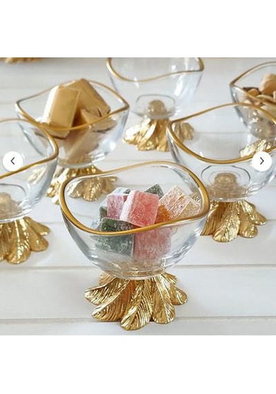 Fine Living Grace 6 Parça Lüx Mini Kase - Lokumluk - Reçellik - Sosluk - Çerezlik -şekerlik 8 Cm Altın