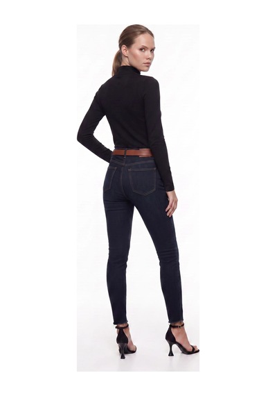 CEMO Kadın Yüksek Bel Skinny Fit Jean Pantolon Koyu Mavi