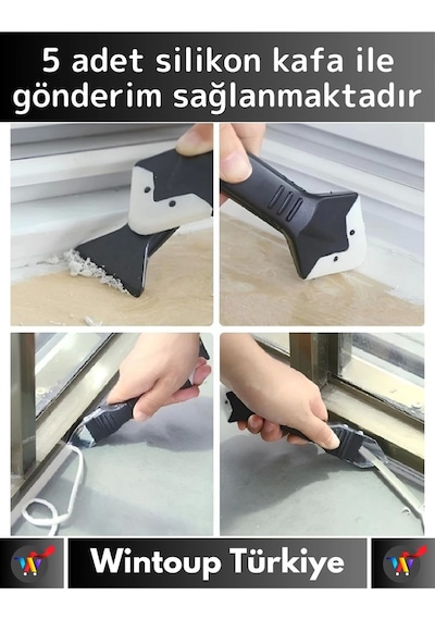 Premium Yüksek Kaliteli Kompakt 3in1 5 Silikon Başlıklı Fayans Derz Silikon Kazıyıcı Uygulayıcı