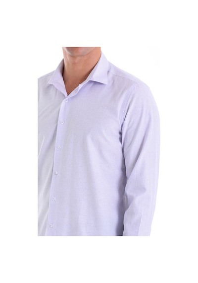 Hatemoğlu Lila Ç. Comfort Fit Çizgili Pamuklu Slim Yaka Uzun Kollu Casual G Lila