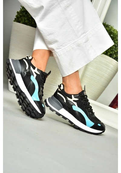 Fox Shoes S312213109 Siyah Kalın Tabanlı Spor Ayakkabı Sneakers Siyah