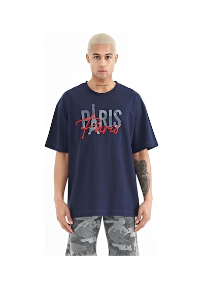 Tommy Life Tommy Lıfe Indigo Yazı Nakışlı O Yaka Oversize Erkek T-shirt - 88223 T11er-88223 001