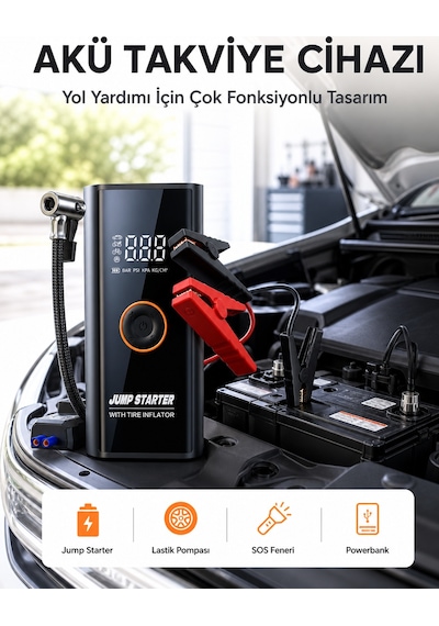 Sos Fenerli Akü Takviye Cihazı Dijital Kompresör Powerbank Yeni Nesil - Lisinya