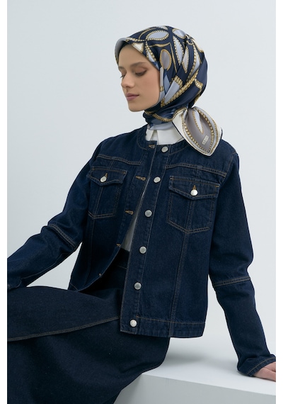 Armine Saf İpek Sura Eşarp-2026 İlkbahar-yaz- 953100d Gri-lacivert