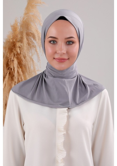 Melodi Scarf Kadın Tesettür Pratik Çıtçıtlı Sandy Fular Hazır Deniz Havuz Uyumlu Bone Açık Gri Açık Gri