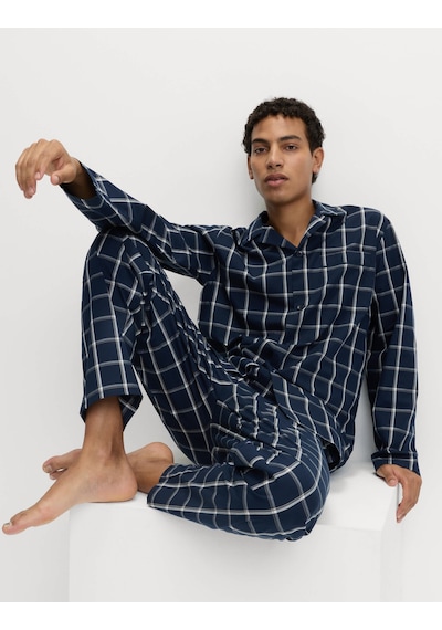 Marks & Spencer Saf Pamuklu Kareli Pijama Takımı T07004777 Lacivert