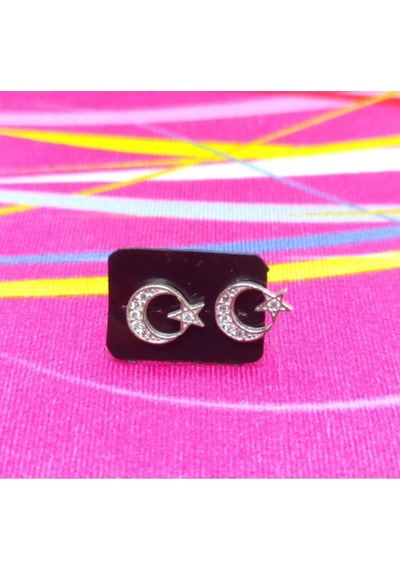 Oriental Kuyumculuk Jewellery Taşlı Ay Yıldız Gümüş Küpe Gümüş