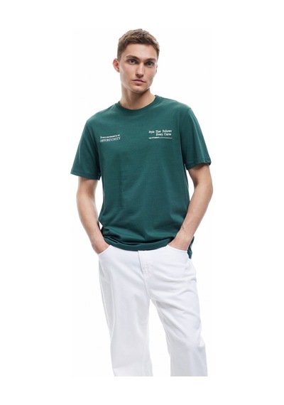 Koton Pamuklu İşlemeli Kısa Kollu Regular Fit Bisiklet Yaka Tişört Yeşil 5sam10403hk Yeşil