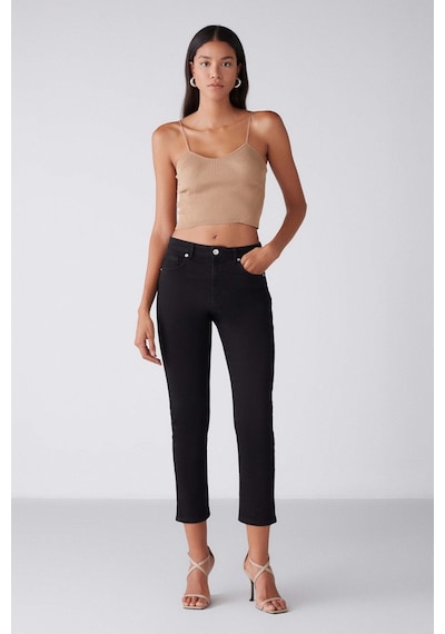 Grımelange Gına Kadın Skinny Fit Dar Paça Normal Bel Organik Pamuk Comfort Dokuma 5 Cepli Siyah Jeans