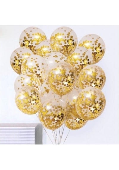 Beysüs Gold Konfetili Şeffaf Balon Seti 10 Adet