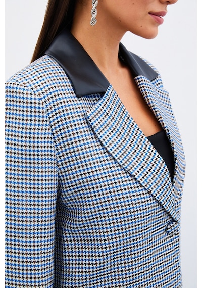 Sateen Kazayağı Crop Ceket - Mavi-135037 Mavi