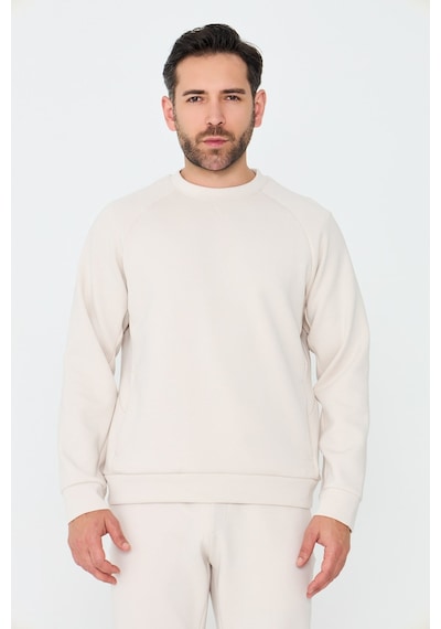 White Stone Kırık Beyaz Pamuklu Erkek Basic Sweatshirt Off-whıte