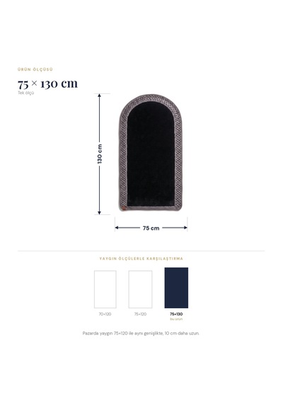 Merplush Mihraplı Peluş Seccade 75x130 Cm Süet Taban Yıkanabilir Yumuşak Namaz Halısı Siyah - Füme