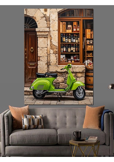 Ahşap Tablo Yeşil Scooter Sokak Lambası