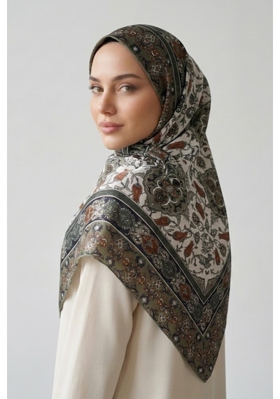 İpekçe Eşarp İp Rayon 100 100 Desenli - Yeşil Yeşil - Çok Renkli