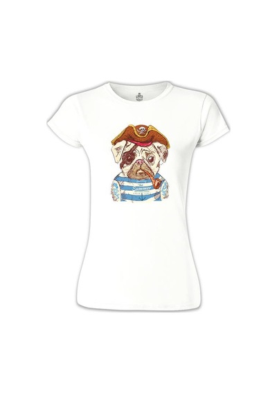 Köpek - Korsan Beyaz Kadın Tshirt 001