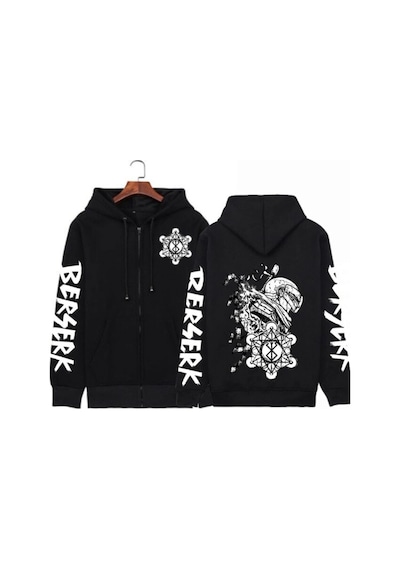Tarzsokak Berserk Fermuarlı Kapşonlu Hoodie Model435 12803 Siyah