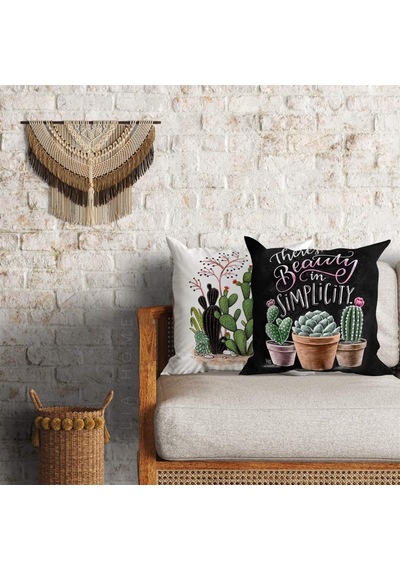 Kaktüs Desenli Dekoratif 2'li Minder Kılıfı Seti 60 x 60 cm