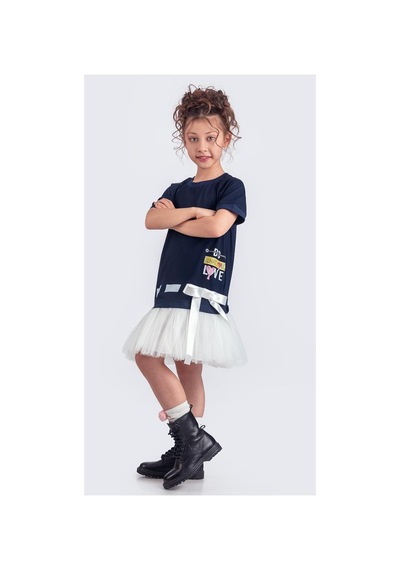 Mnk Baby & Kids Tütü Etekli Yazlık Penye Kız Çocuk Spor Elbise M00703 Lacivert